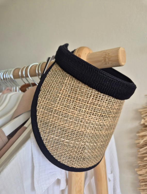 SAHARA Naturalny daszek z trawy z długim rondem | Szeroki daszek damski na lato | Obwód 54-60cm