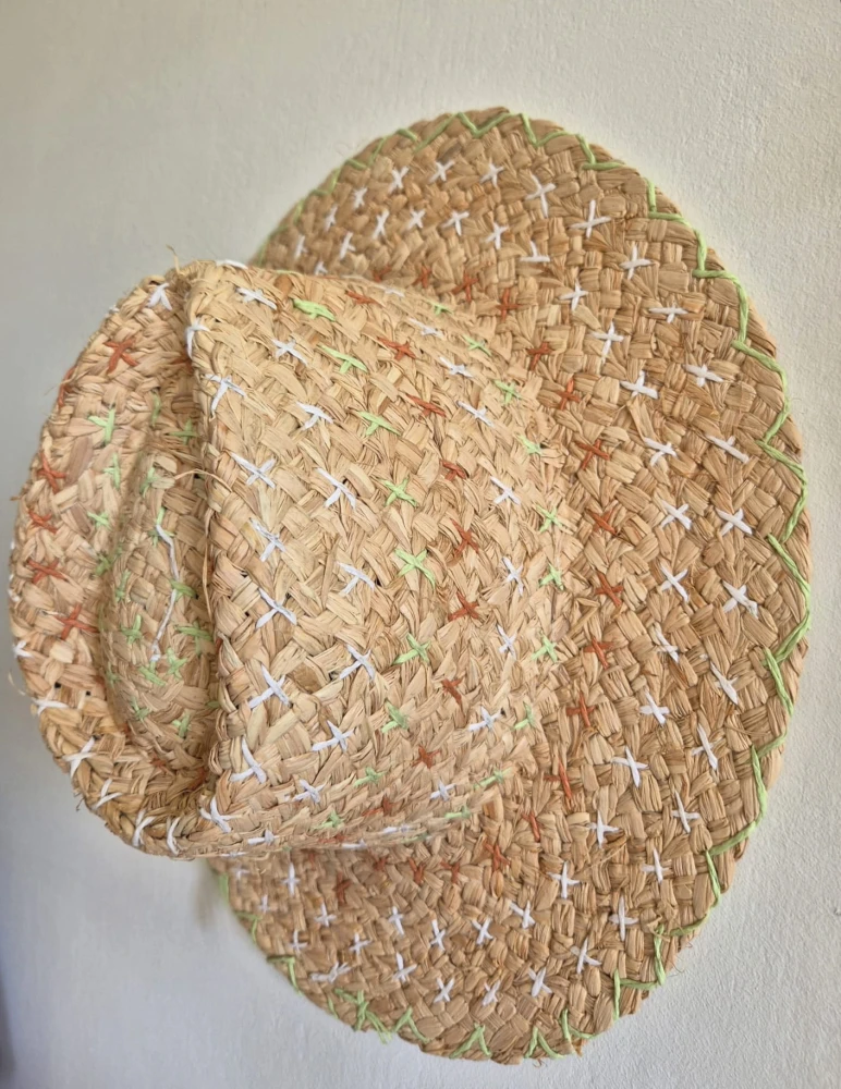 BONNIE Kapelusz damski typu panama z trawy | Kapelusz letni w stylu kowbojskim | Regulowany 56-60cm