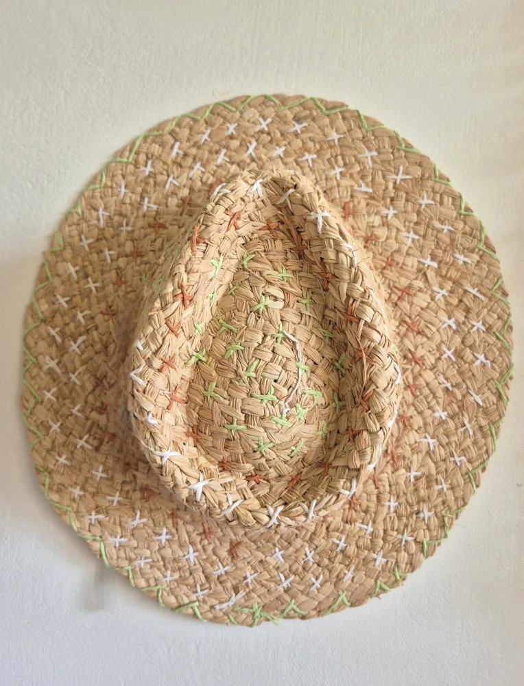 BONNIE Kapelusz damski typu panama z trawy | Kapelusz letni w stylu kowbojskim | Regulowany 56-60cm