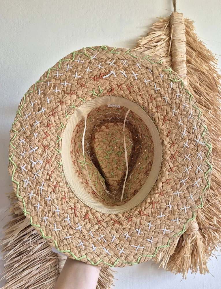 BONNIE Kapelusz damski typu panama z trawy | Kapelusz letni w stylu kowbojskim | Regulowany 56-60cm