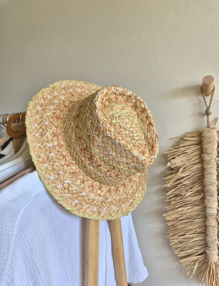 BONNIE Kapelusz damski typu panama z trawy | Kapelusz letni w stylu kowbojskim | Regulowany 56-60cm