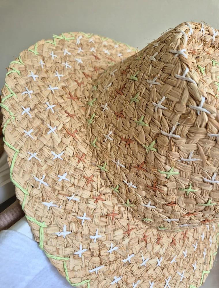 BONNIE Kapelusz damski typu panama z trawy | Kapelusz letni w stylu kowbojskim | Regulowany 56-60cm