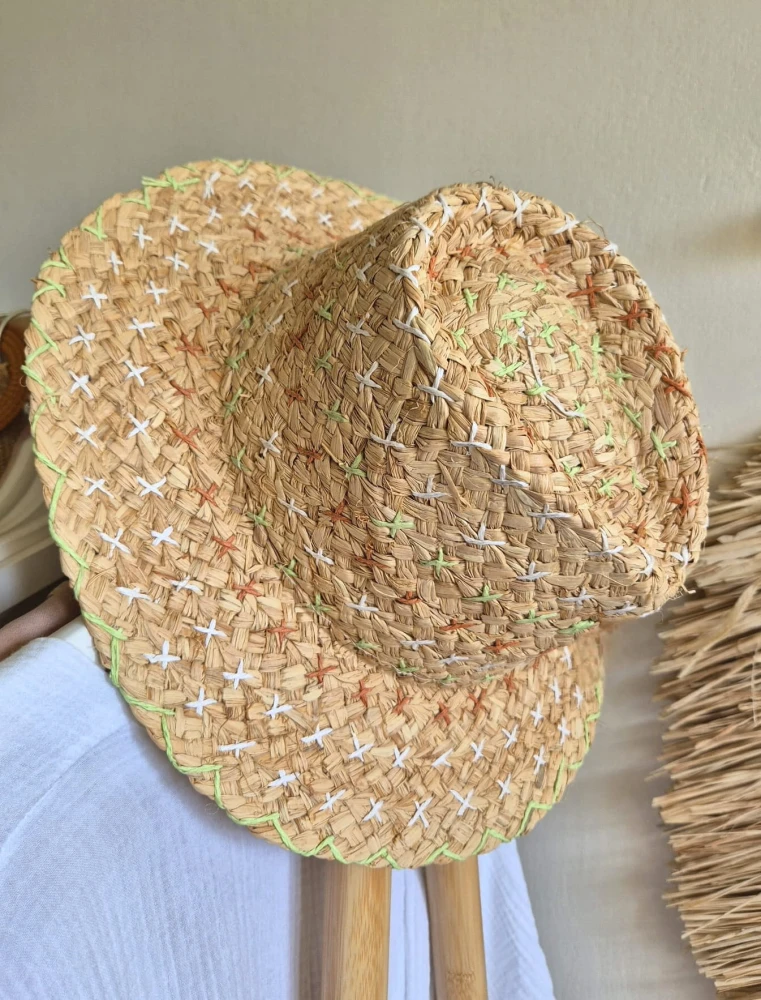 BONNIE Kapelusz damski typu panama z trawy | Kapelusz letni w stylu kowbojskim | Regulowany 56-60cm