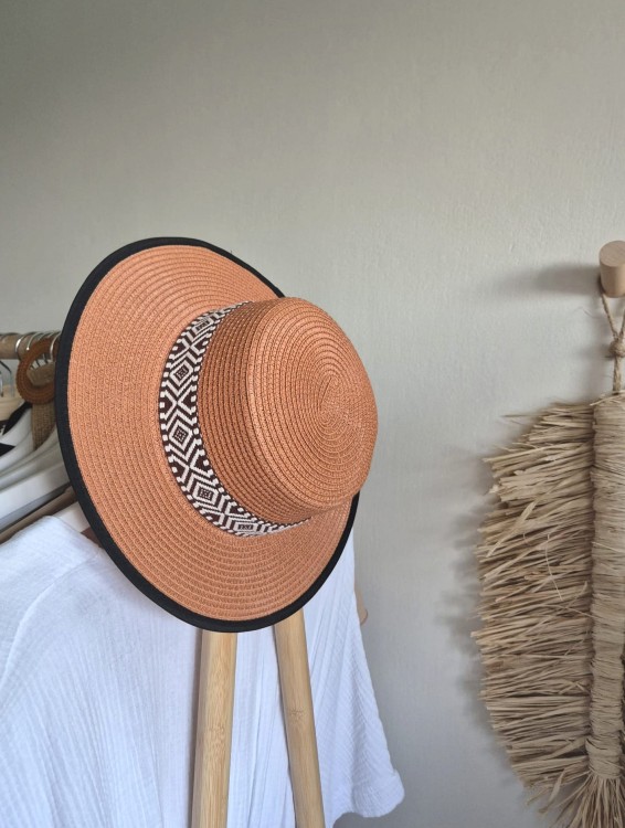 INDY Kapelusz damski typu boater na lato | Kolor ceglany | Regulowany obwód 54-57cm