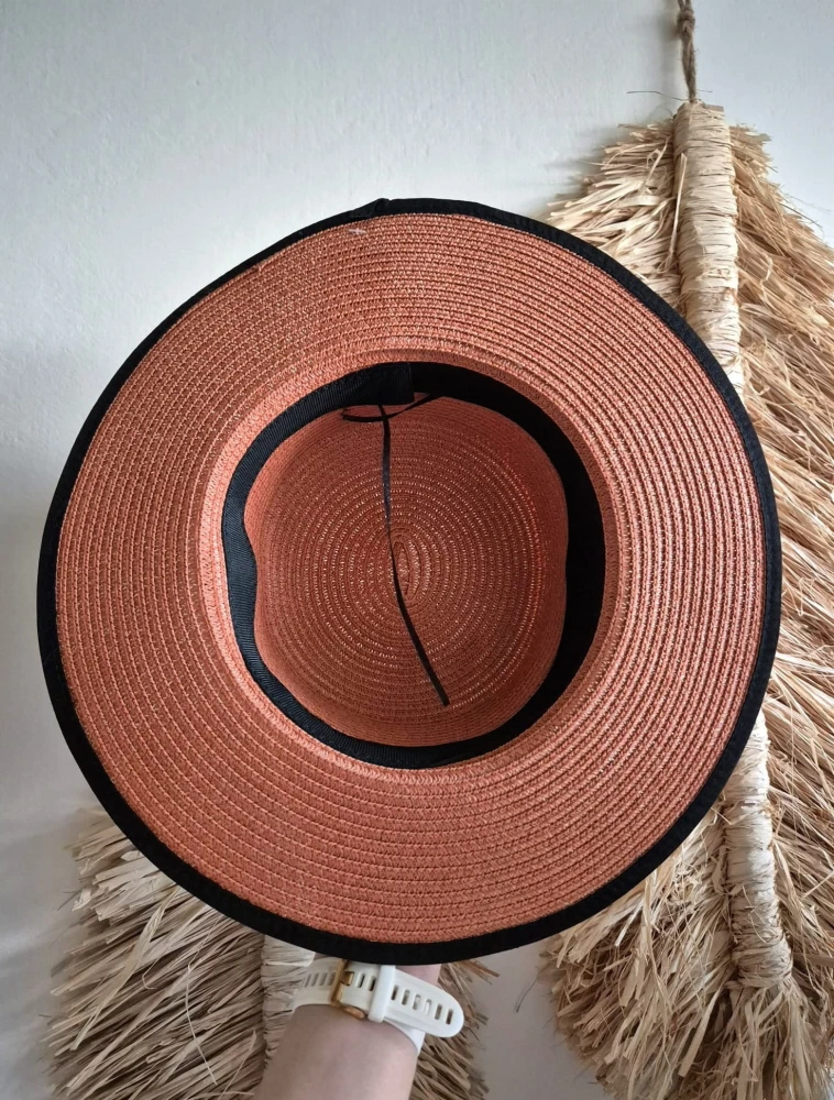 INDY Kapelusz damski typu boater na lato | Kolor ceglany | Regulowany obwód 54-57cm