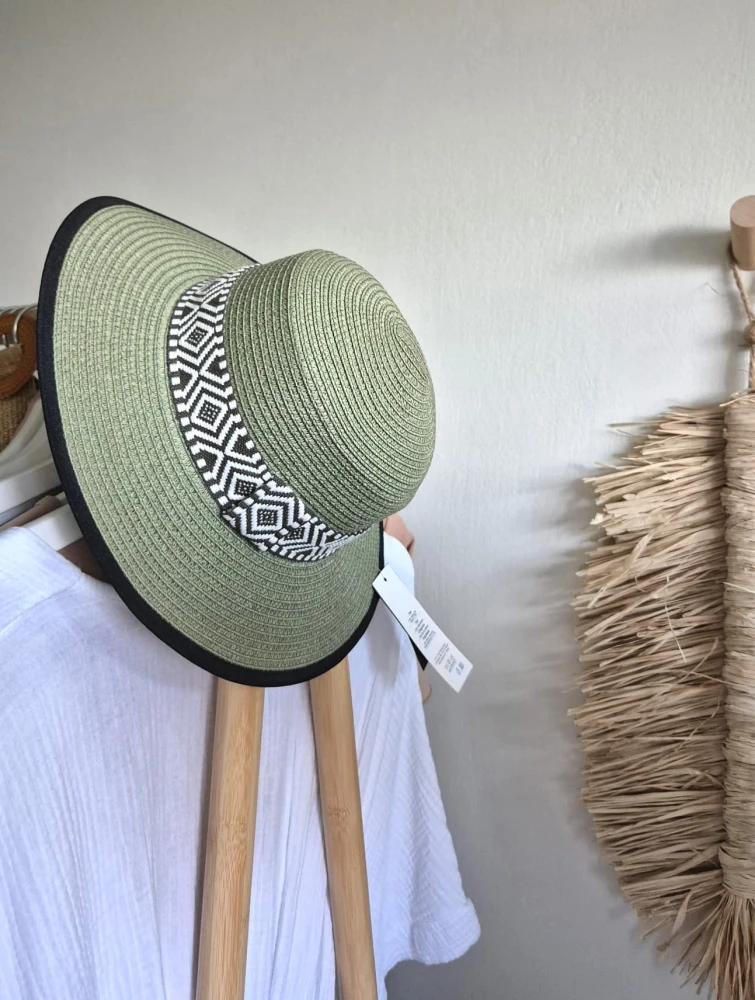 INDY Kapelusz damski typu boater na lato | Kolor zielony | Regulowany obwód 54-57cm