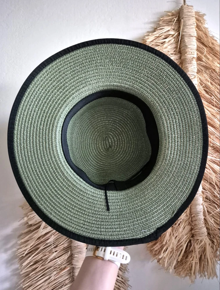 INDY Kapelusz damski typu boater na lato | Kolor zielony | Regulowany obwód 54-57cm