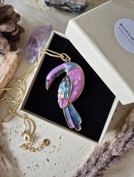 TUKAN - Długi naszyjnik hipoalergiczny z wisiorkiem | Różowy