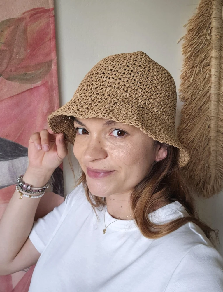 Ażurowy przewiewny Bucket Hat ELBA 2.0 na lato | Regulowany Brązowy Letni Kapelusz Damski