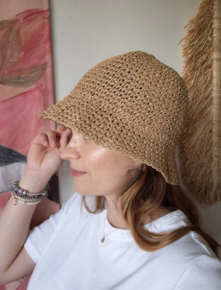 Ażurowy przewiewny Bucket Hat ELBA 2.0 na lato | Regulowany Brązowy Letni Kapelusz Damski