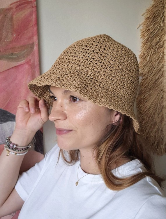 Ażurowy przewiewny Bucket Hat ELBA 2.0 na lato | Regulowany Brązowy Letni Kapelusz Damski