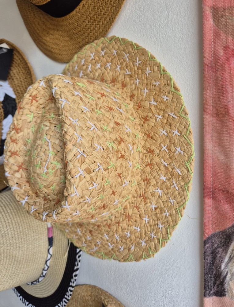 Panama Savana - Damski kapelusz na lato/Kolor jasny brąz z kolorowymi wstawkami 100% trawa