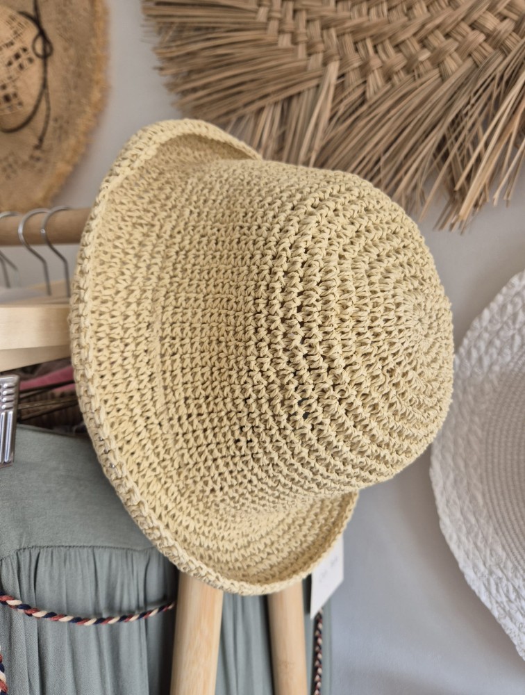 Ażurowy Bucket Hat ELBA na lato | Beżowy Letni Kapelusz Damski (Regulowany)