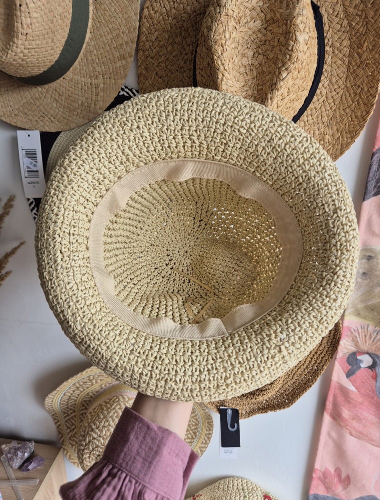 Ażurowy Bucket Hat ELBA na lato | Beżowy Letni Kapelusz Damski (Regulowany)