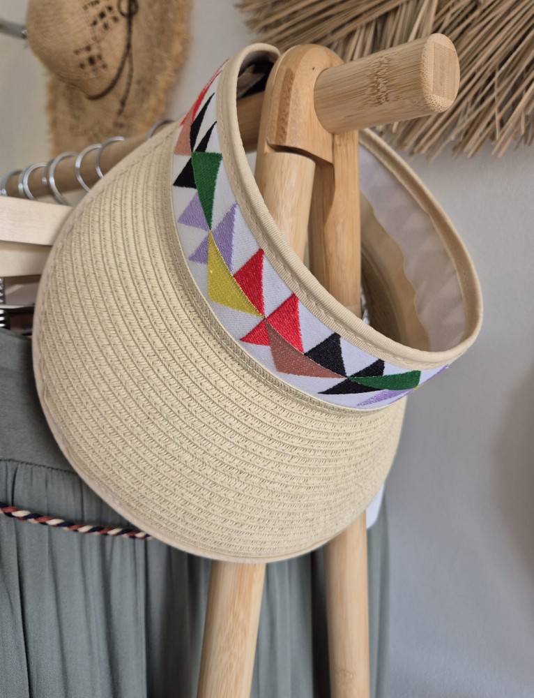 Sunny - Damski daszek na lato/ Kolor beżowy z kolorową wstawkę 100% papier