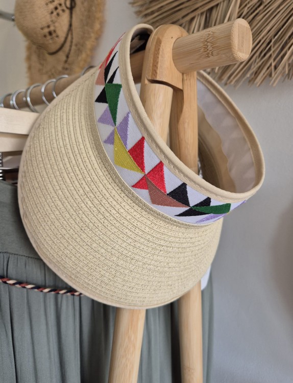 Sunny - Damski daszek na lato/ Kolor beżowy z kolorową wstawkę 100% papier