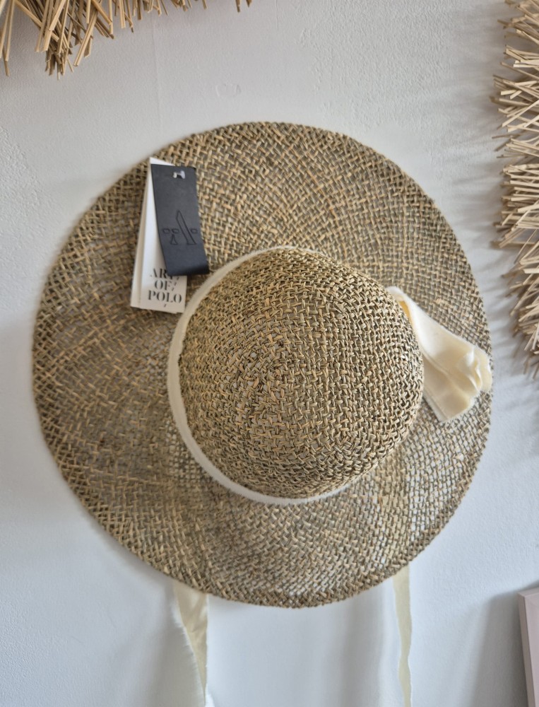 Summer Whisper - Damski kapelusz na lato z wiązaniem pod brodą/Kolor naturalny 100% trawa