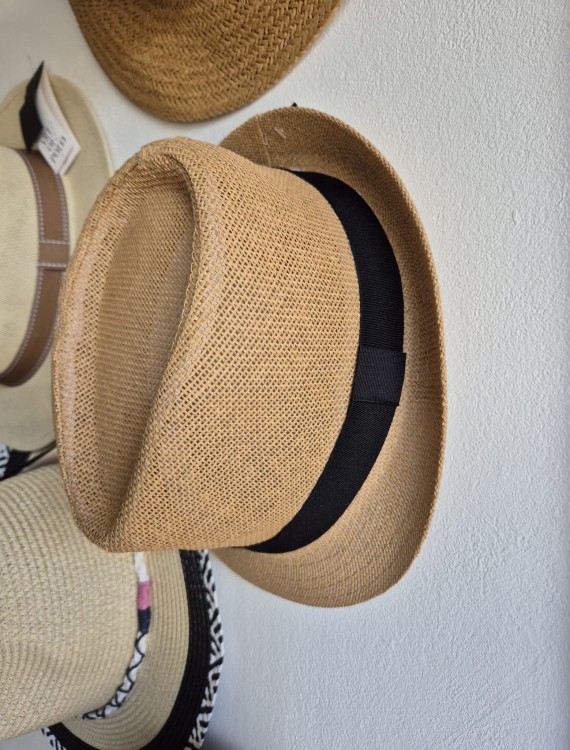 Trilby Breeze - Kapelusz na lato męski 56/ Kolor brązowy z czarną tasiemką 100% papier