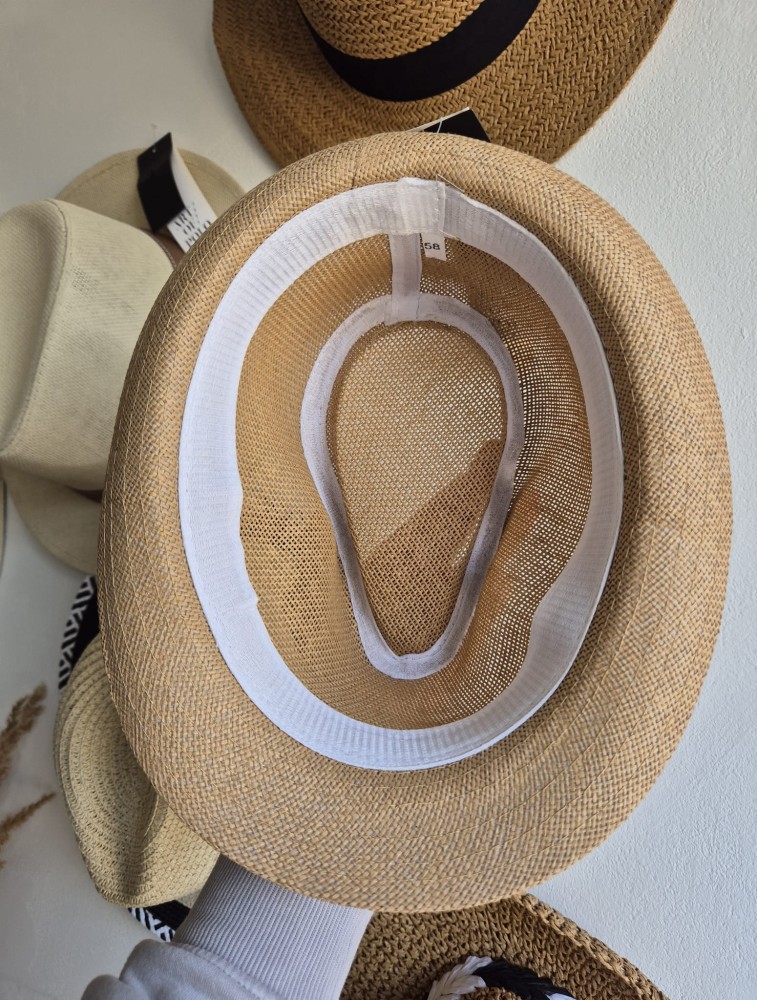 Trilby Breeze - Kapelusz na lato męski 56/ Kolor brązowy z czarną tasiemką 100% papier