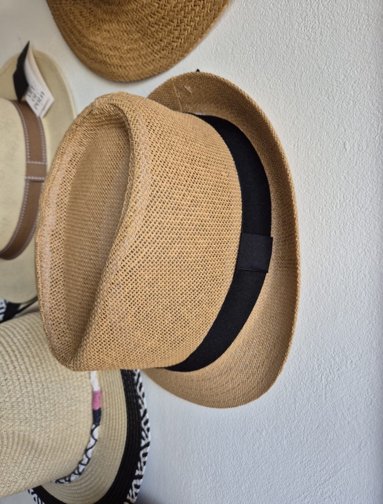 Trilby Breeze - Kapelusz na lato męski 58/Kolor brązowy z czarną tasiemką 100% papier