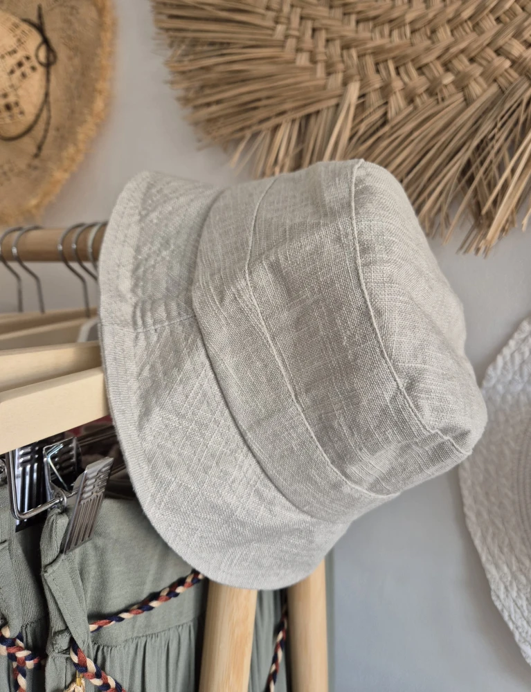 Lniany kapelusz na lato | Bucket hat damski / męski 54-56cm | 100% len szary