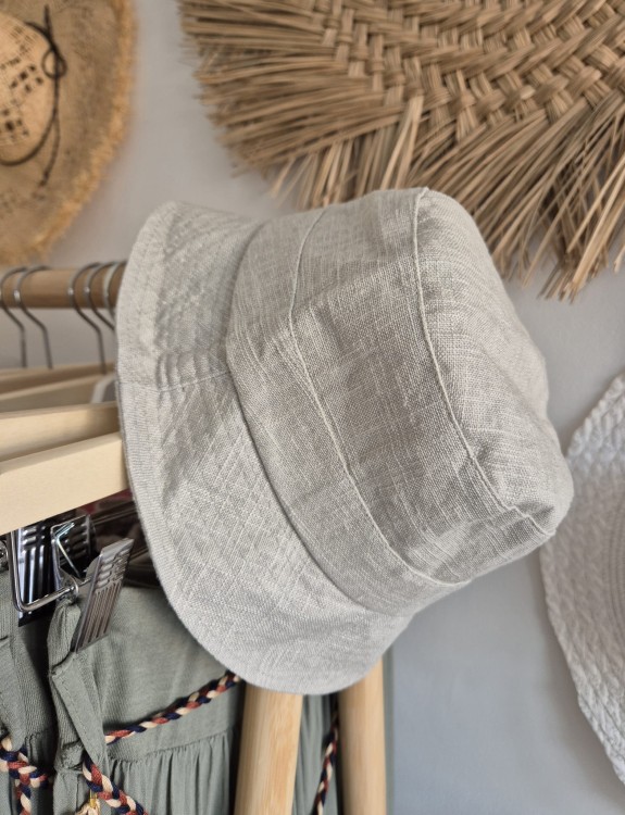Lniany kapelusz na lato | Bucket hat damski - męski 54-56cm | 100% len, kolor szary