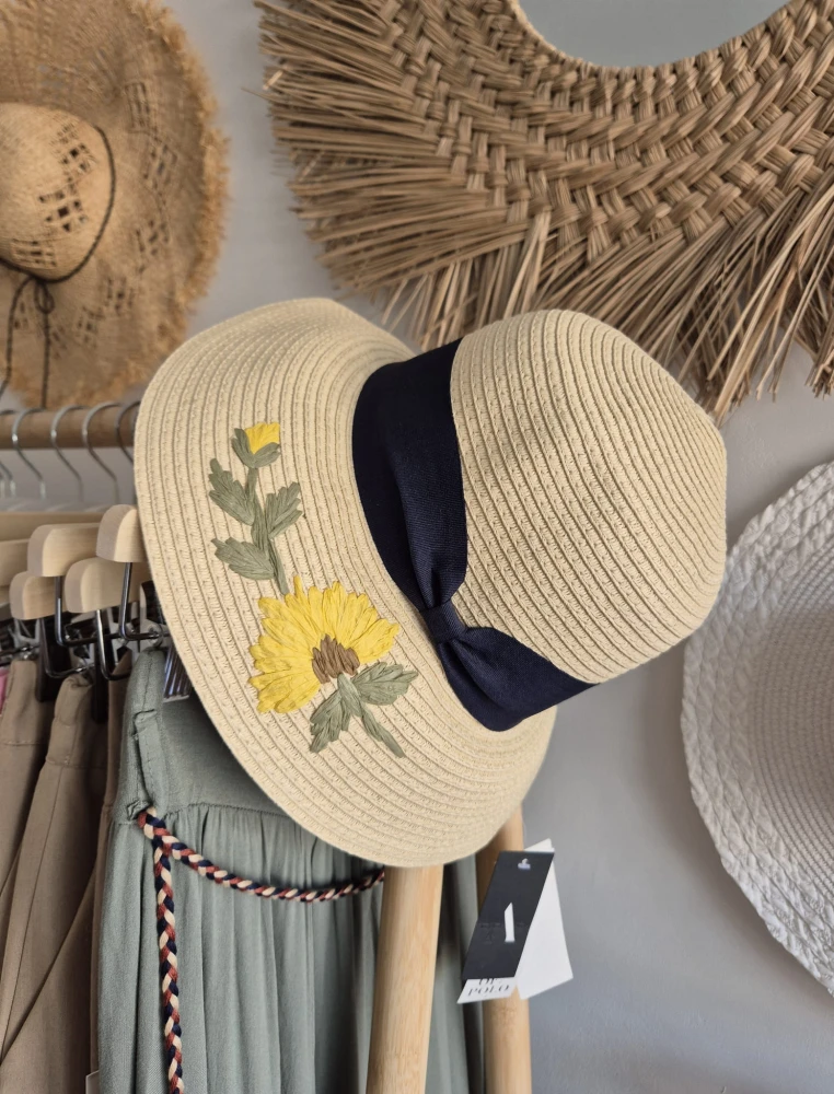 Summer Gerbera - Damski kapelusz na lato/Kolor beżowy z motywem gerbery 100% włókno celulozowe