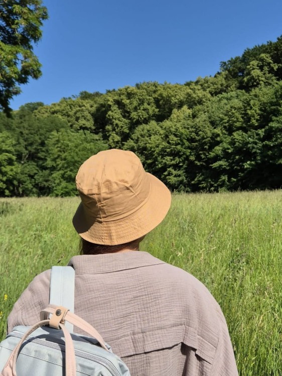 Double Bucket - Dwustronny letni kapelusz damski/Kolor camel 100% bawełna