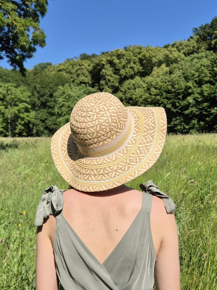 Capri Wide - Kapelusz damski na lato/Kolor brązowo-beżowy z różowymi wstawkami 100% włókno celulozowe