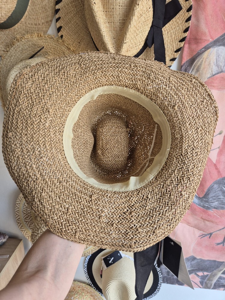 Kapelusz Bella - Damski kapelusz na lato z czarną kokardą/ Kolor brązowy 100% papier