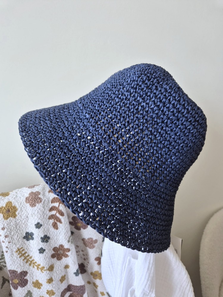 Ażurowy Bucket Hat ELBA na lato | Granatowy Letni Kapelusz Damski (Regulowany