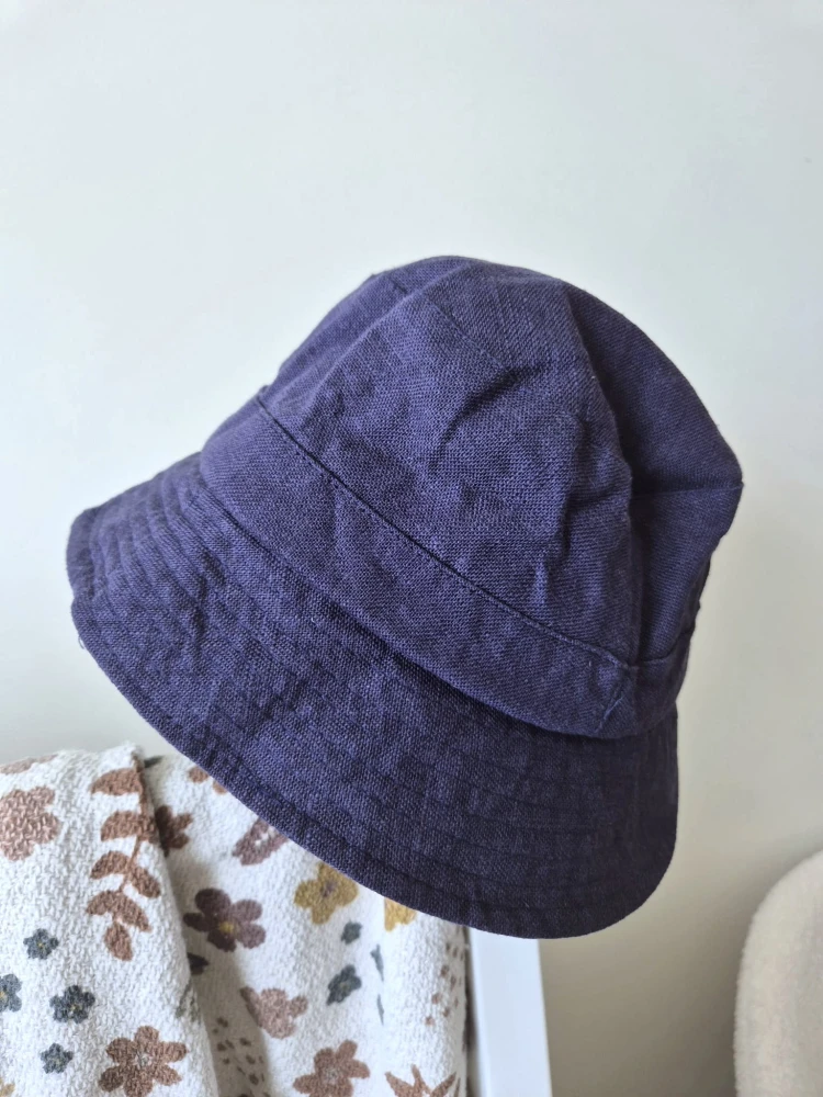 Lniany kapelusz na lato | Bucket hat damski / męski 54-56cm | 100% len granatowy