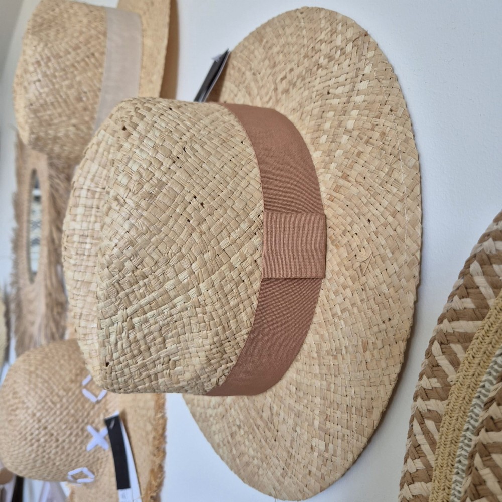 Panama - Damski kapelusz na lato/Kolor jasny brąz z brązową wstawką 100% słoma