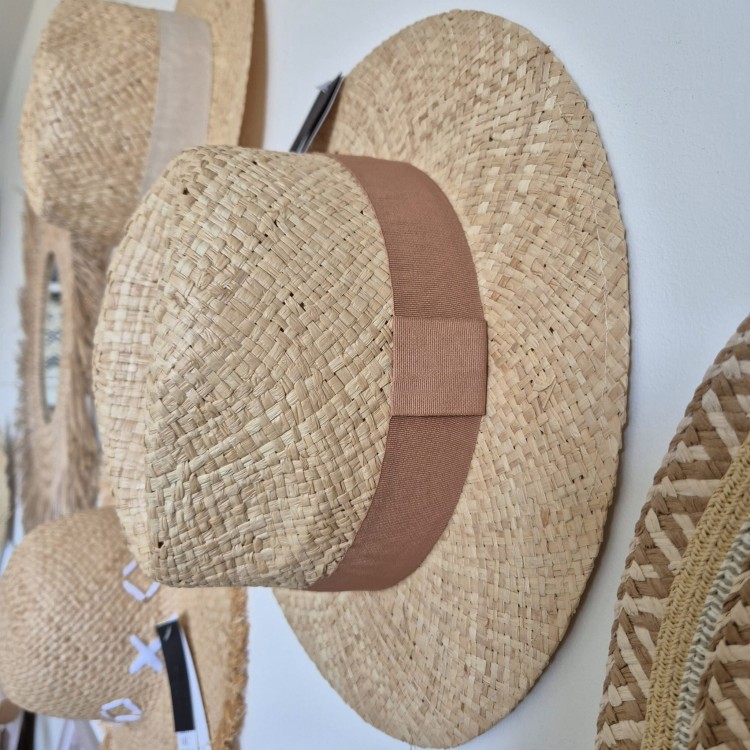 Panama - Damski kapelusz na lato/Kolor jasny brąz z brązową wstawką 100% słoma