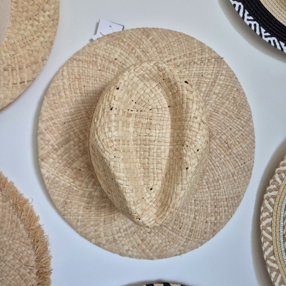 Panama - Damski kapelusz na lato/Kolor jasny brąz z brązową wstawką 100% słoma