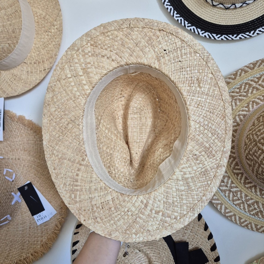 Panama - Damski kapelusz na lato/Kolor jasny brąz z brązową wstawką 100% słoma