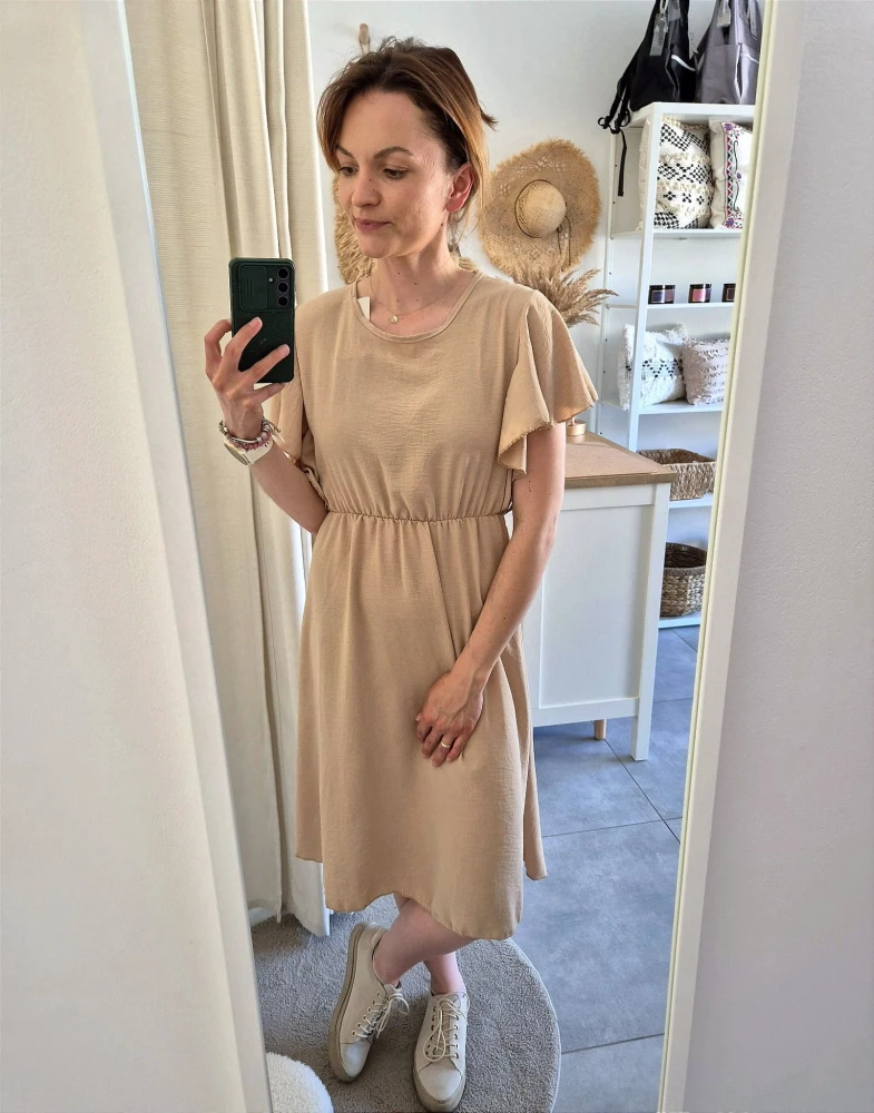 Beżowa Sukienka Wiskozowa Aura | S-M | 95% Wiskoza