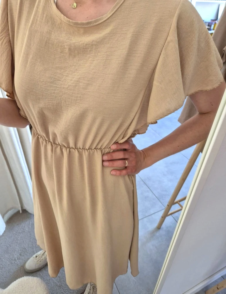 Beżowa Sukienka Wiskozowa Aura | S-M | 95% Wiskoza