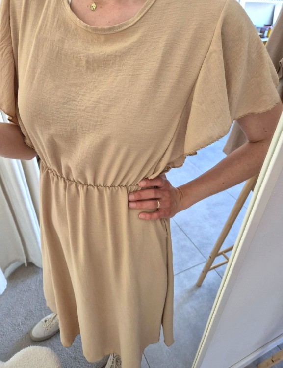 Beżowa Sukienka Wiskozowa Aura | S-M | 95% Wiskoza