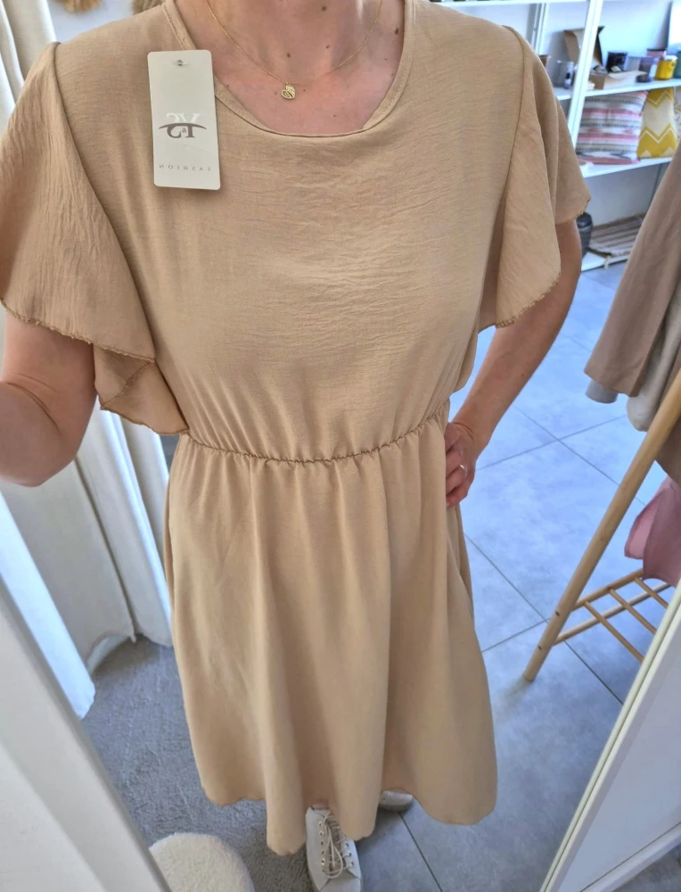 Beżowa Sukienka Wiskozowa Aura | S-M | 95% Wiskoza