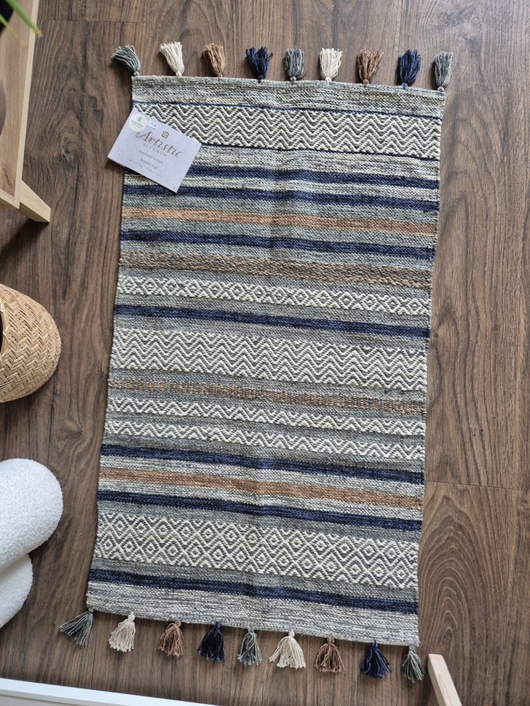 Sevilla Boho dywan ręcznie pleciony z bawełny 69x114 do przedpokoju, sypialni, biura - kolor granatowo-zielony