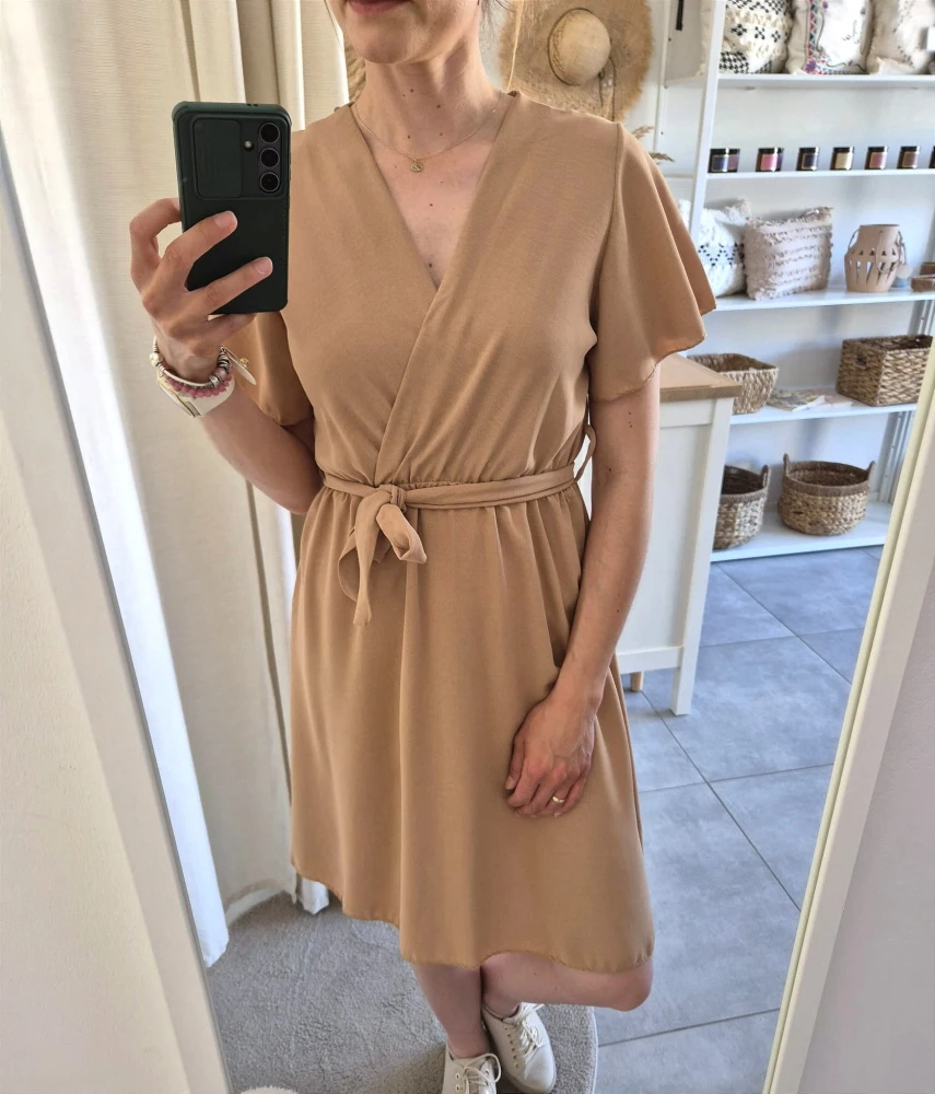 Dolce - Letnia Sukienka z Wiskozy – Zgaszony Brąz | Rozmiar XS-S