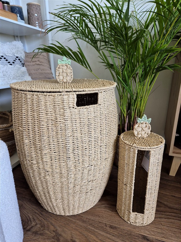 Ananas - Boho kosz na papier toaletowy z pokrywką