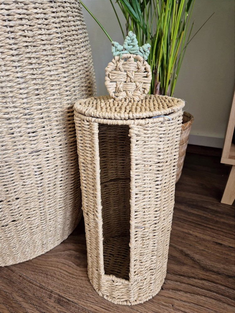 Ananas - Boho kosz na papier toaletowy z pokrywką