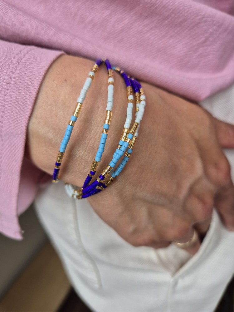 Solea fioletowo-niebieska boho bransoletka z koralików Miyuki i stali szlachetnej