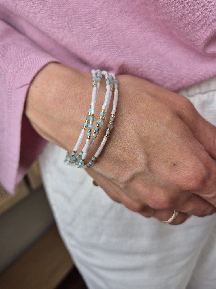 Solea biało-miętowa bransoletka boho z koralików Miyuki i stali szlachetnej