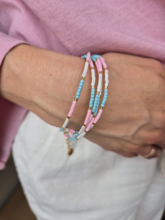 Solea różowo-błękitna bransoletka boho z koralików Miyuki i stali szlachetnej