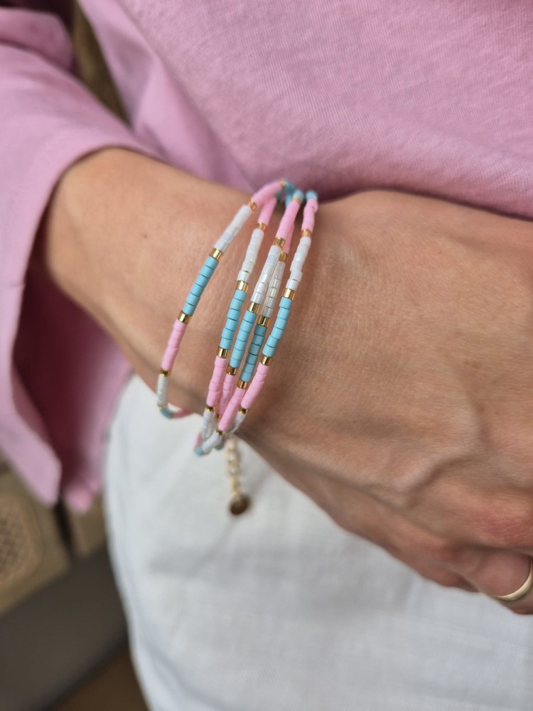 Solea różowo-błękitna bransoletka boho z koralików Miyuki i stali szlachetnej