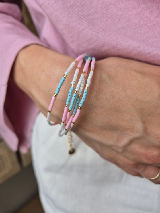 Solea różowo-błękitna bransoletka boho z koralików Miyuki i stali szlachetnej