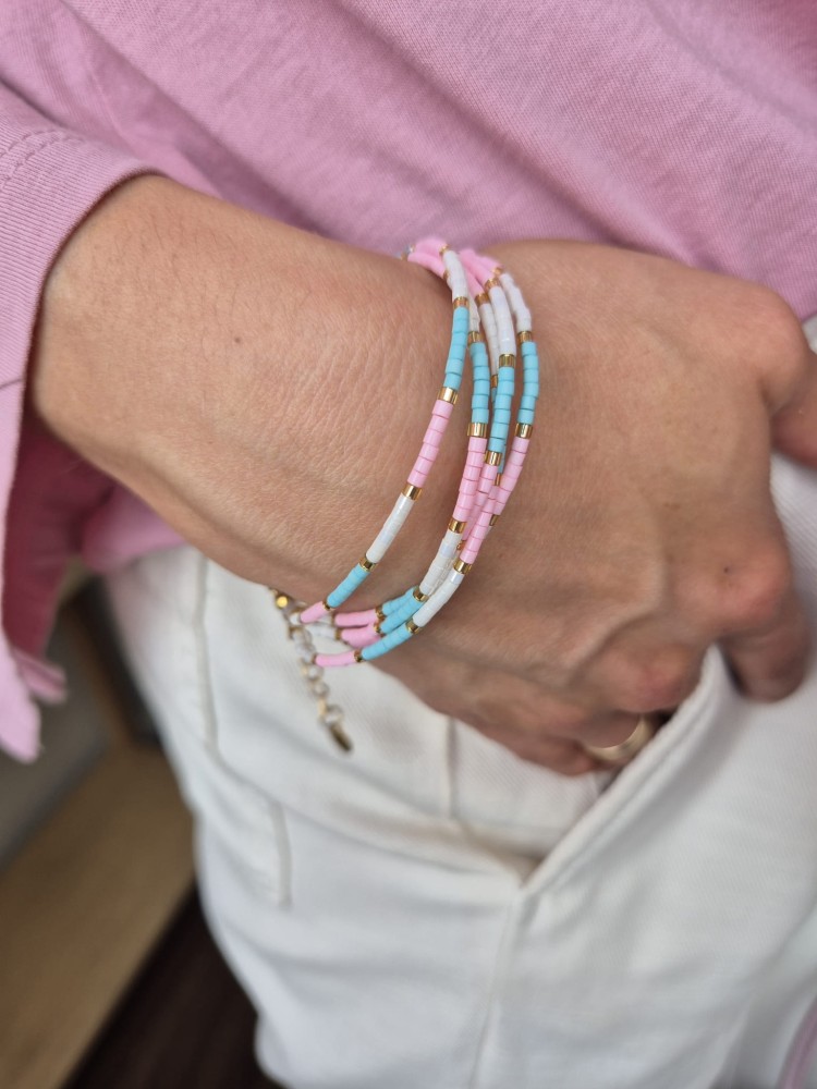 Solea różowo-błękitna bransoletka boho z koralików Miyuki i stali szlachetnej